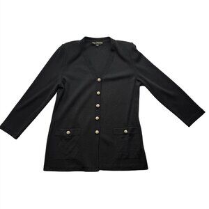 St. John Basics Black Santana Knit Cardigan Jacket Sweater 12 Rhinestone Buttons